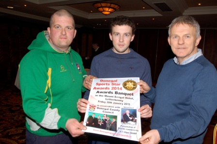 Previous winners Patrick Bond, Barry McNamee and Rory Kennedy at the recent launch of the 39th Donegal Sports Star Awards